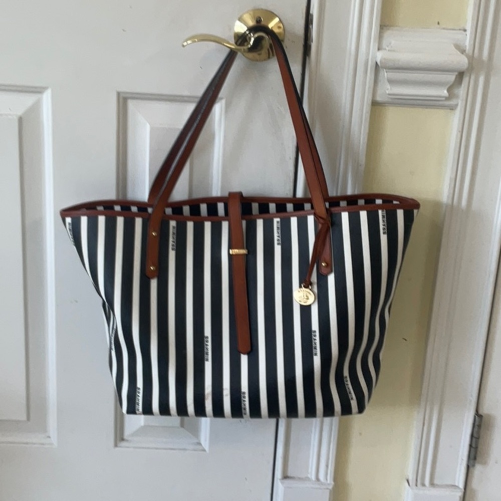 BrahminBlack and White Striped Tote Bag - Picture 3 of 12